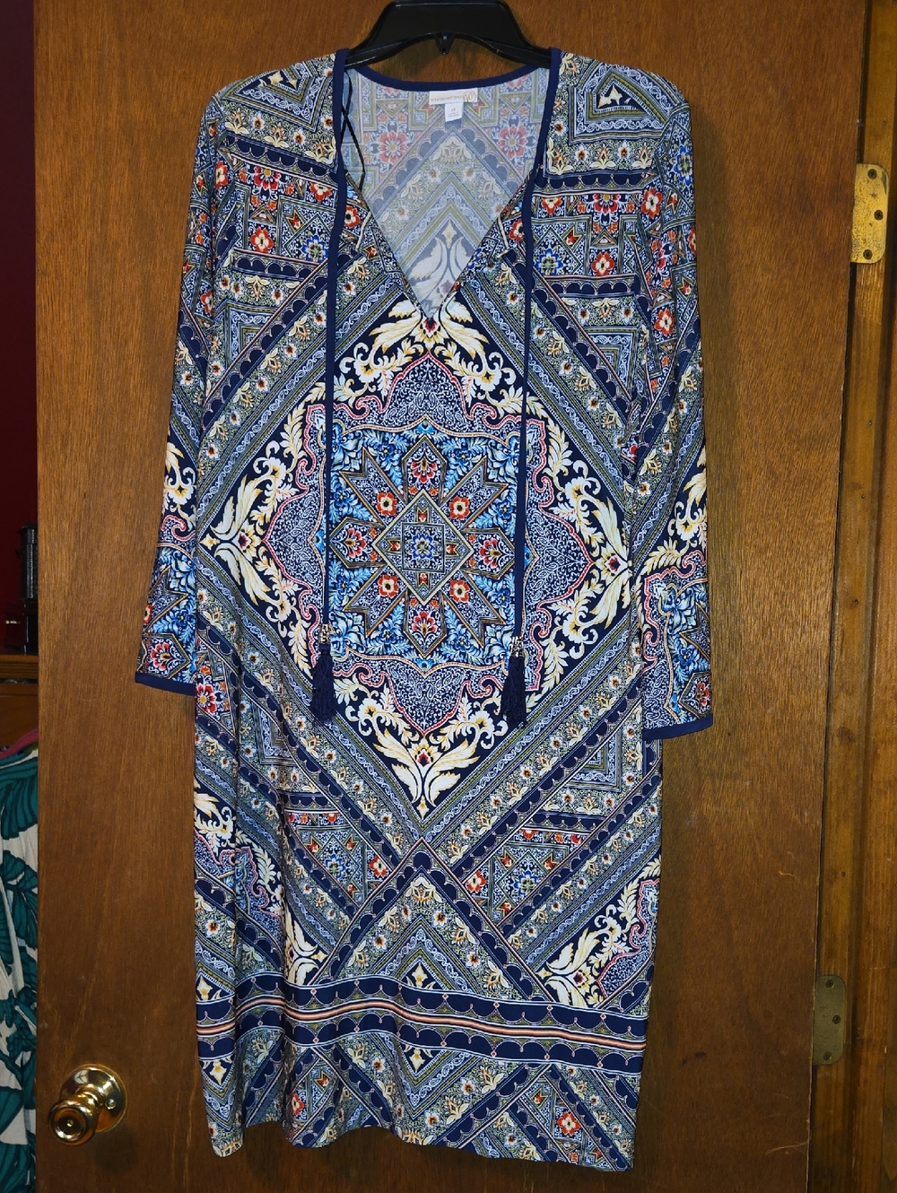 Bohemian Navy Blue Paisley Printed V-Neck Women’s Dress
